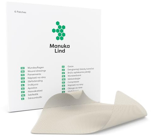 ManukaLind 6x Wundauflagen mit Manuka-Honig MGO 514+ - Hohe Atmungsaktivität durch feine Poren - Kein Verkleben mit der Wunde - Sanfter Verbandswechsel