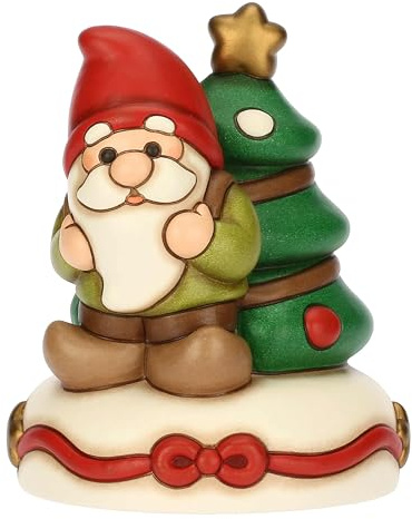 THUN, Carillon Gnomo Oliver e Albero di Natale in Ceramica di Alta Qualità, Versione Media, Collezione Natale, Statuine da Collezione, Idea Regalo per Natale, 11,7 x 12,1 x 14,6 cm