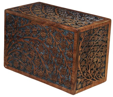 Urna para cenizas humanas, urna grande de madera para cremación, urna para adultos, urna para cenizas, urna de madera para funeral, caja de madera para cenizas, urna floral (negro, XXL, 12 x 8 x 8