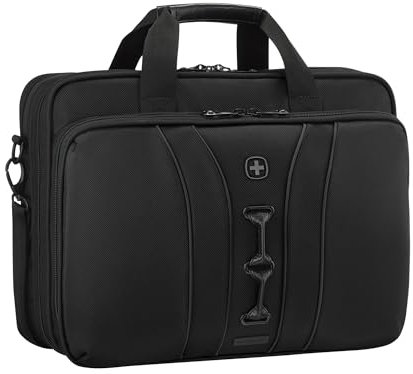 WENGER Legacy Black Series Brief Laptop-Tasche zum Umhängen, Notebook bis 16 Zoll, Tabletfach, Aktentasche, 15 l, Büro Business Uni, Schwarz, 653630