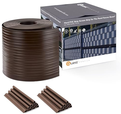 Quest Strisce frangivista per tappetini a doppia asta, in PVC, 26 m x 19 cm, 900 g/m² (marrone RAL 8017 + 20 clip) per giardino, balcone, terrazza