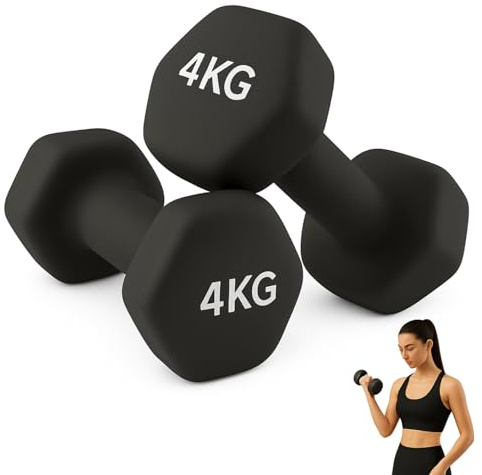 PLAYZOCO Juego de 2 mancuernas, mancuernas hexagonales, Mancuernas Antideslizantes, revestimiento de neopreno, Agarre Cómodo, Resistente al Sudor, Pack 2 unidades, 4 Kg