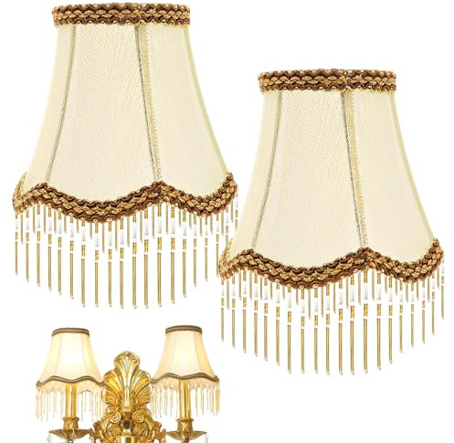Abat-Jour Rétro Avec Franges: 2 Pièces Abat-Jour Vintage En Tissu, Vintage Abats-Jours Victorien Frange En Forme De Pétoncle Pour Lampes E14 Suspension, Appliques Murales