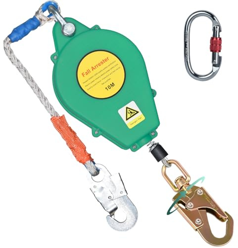 BOVDC Dispositivo Anticaduta Retrattile Certificato, Imbracatura di Sicurezza Anticaduta Tetto 10 mt, Verde/Giallo Dispositivo Retrattile di Sicurezza Anticaduta Tetto/Lavoro Aereo(Verde,10m)