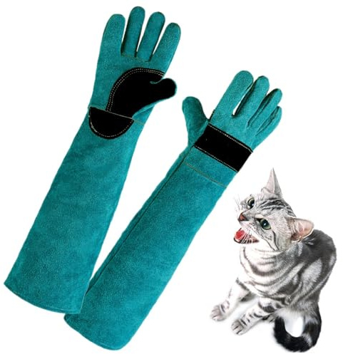 Generico Guantes de manipulación de animales – Cuero grueso | Protección Anti-Mordida Entrenamiento | Guante Largo Resistente A Cortes Espinas Para Perro Gato Trabajo Exterior Veterinaria