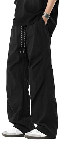 Herr fallskärmsbyxor lös passform säckiga joggingbyxor elastisk midja dragsko casual träningsbyxor hiphop streetwear