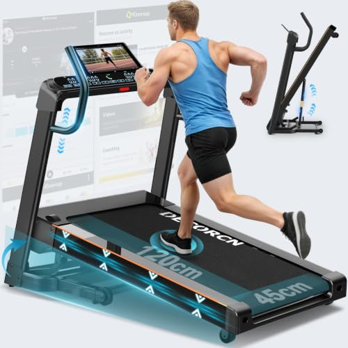 DECORCN Treadmills for Home Foldable,4.5HP,20 Level Auto Incline,150KG Duty | Foldable home treadmill equipped with LED Display, 16km/h, Bluetooth & App,12 training programs, low noise for apartment use