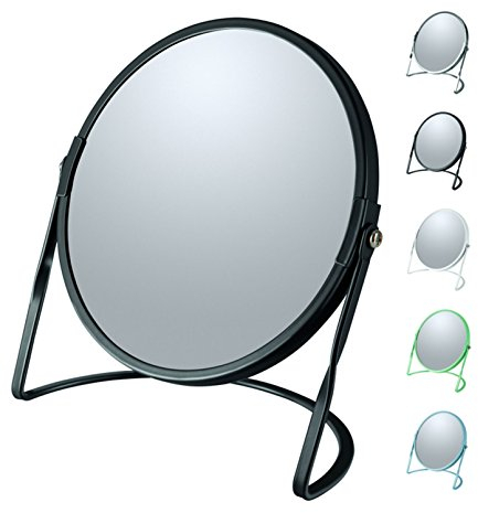 Spirella - Kosmetikspiegel auf Fuß Akira - Robustes Metall - Doppelansicht mit 5-facher Vergrößerung und klassischem Spiegel - 360° schwenkbar - Matt Schwarz