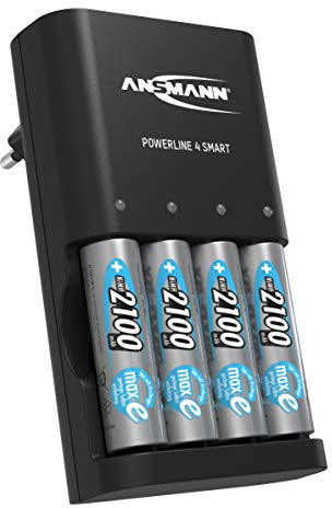 ANSMANN Caricatore per batterie ricaricabili - per stilo AA e pile micro AAA - 4 batterie AA 2100mAh incluse - indicatori LED diagnosi batteria