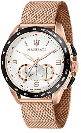 Maserati Orologio da uomo, Collezione Traguardo, con movimento al quarzo e funzione cronografo, in acciaio e PVD oro rosa - R8873612011
