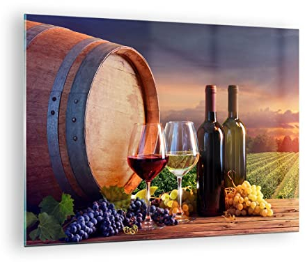 Moderne Impression sur Verre vin vignoble été Image Tableau en Verre Decoration Murale 70x50cm Deco Cadre Salon Chambre Cuisine Horizontal Petit Tableaux Decoratifs Muraux Art Wall Decor GAA70x50-4125