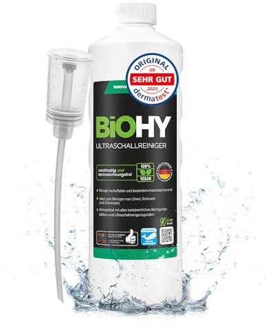 BiOHY Ultrasonic Cleaner (1l Bottle) + Dispenser | Intensive and gentle cleaning of dental products, gold, coins and jewellery| CONCENTRATE for ultrasonic bath (Ultraschallreiniger)