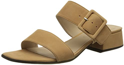 ECCO Women's Elevate Square Toe Slide Heeled Sandal, LION NUBUCK, 5-5.5