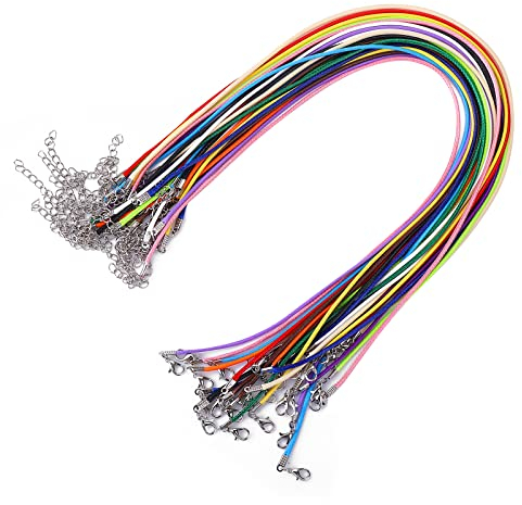 28 Stück Lederband Kette 18 Zoll Halskette aus Gewachster Baumwolle mit Karabinerverschluss Schmuckherstellung Halskette Seilschnalle für DIY Armbandanhänger Lederbänder für Ketten