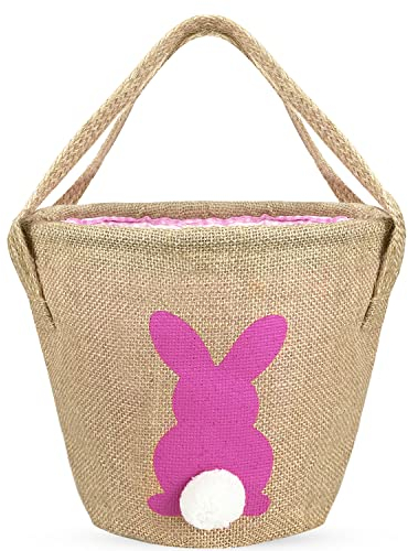 Leesgel Cestini Pasquali per Uovo di Pasqua, Cestino Coniglio Pasqua per Caccia alle Uova Pasqua, Borsa Juta per il Trasporto delle Uovo Pasqua per Bambini Decorazioni Pasquali Regalo Giochi - Rosa