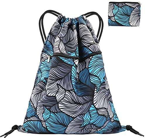 FenFang Mochilas de Cuerdas Grande, Bolso Mochila Deportiva Casual, Bolsas de Cuerdas Gimnasio Mujer Hombre, Saco Playa Talega Deporte Escolares con Cordón Gymsack Bolsillo Niños Niñas (Azul)