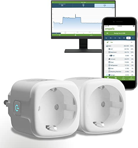 Presa Intelligente Emporia con Monitoraggio Energia – Presa WiFi Compatibile con Alexa e Google Home, 15A con Timer, App Mobile, Programmazione, Solo WiFi 2.4GHz (Confezione da 2)