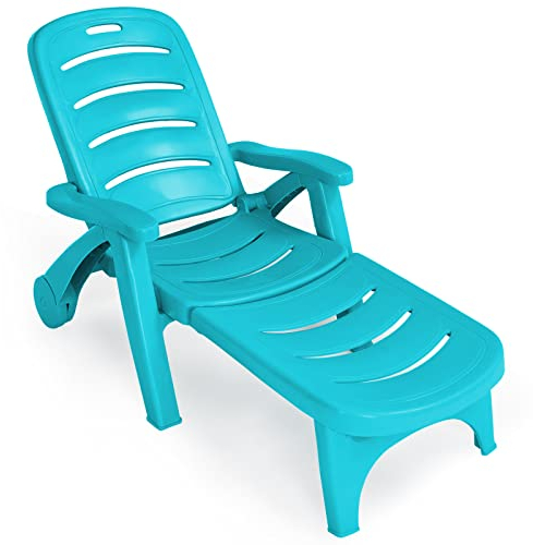 COSTWAY Sonnenliege mit Rollen, umbaubare Gartenliege/Gartenstuhl, klappbarer Liegestuhl mit 5-Fach Verstellbarer Rückenlehne, wetterfeste Klappliege für Terrasse, Garten und Strand