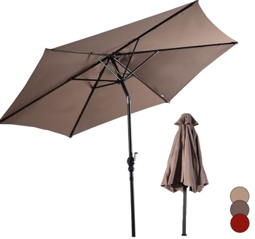 KOMFOTTEU Ombrellone da Giardino Ø270cm, Inclinabile e Portatile, Anti UV e Antivento, 8 Ossa e Manovella, Ombrellone da Balcone, Mercato senza Base (Marrone)