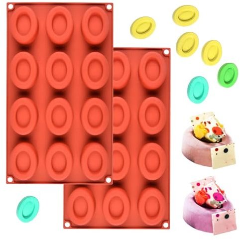WishesMar 2 Pezzi Stampo Silicone per Cioccolato Forma di Ciambelle Ovali - 12 Cavità Anti-aderente Riutilizzabile Stampi in Silicone per Caramelle Cioccolatini Praline Decorazione di Torte