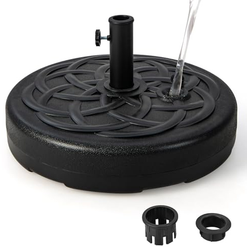 KOMFOTTEU Plast rund strandparasollbas, parasollstativ med stolphållare för stolpar 38 mm/48 mm, parasollhållare bas fylld med vatten eller sand, för trädgård, terrass