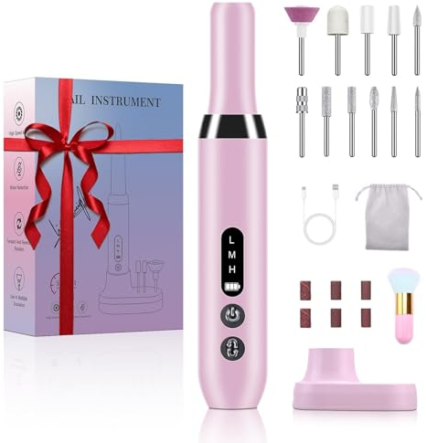 Nagelfräser professionell für Gelnägel Kabellos Akku, Elektrische Nagelfeile Fräser für Gelnägel, Maniküre Pediküre Set fußpflege elektrisch, 20000u/min 3 Geschwindigkeitsstufen einstellbar Nail Drill