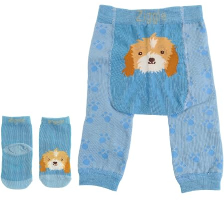 Ziggle Knitted Baby Leggings with Character Bottoms | Soft Cotton Infant Trousers for Newborn & Toddler Boys Girls | Stretchy, Nappy-Friendly Bottoms for Crawling & Playtime