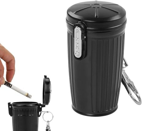 XIATIAN Taschenaschenbecher für Unterwegs, Aschenbecher to Go mit Deckel und Schlüsselbund, Tragbarer Reiseaschenbecher Metall für Zigaretten Draußen Camping (Schwarz)