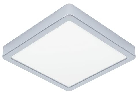 EGLO Fueva 6 LED-taklampa, badrumstaklampa, 22 x 22 cm | förkromat stål och vit plast, badbordslampa, varmvitt till kallt vitt ljus, IP44
