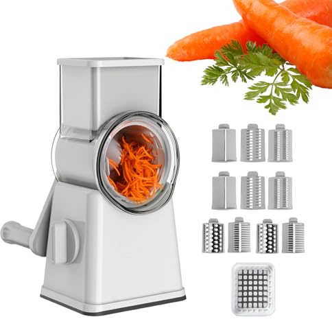 Macinino manuale – Grattugia multiuso con contenitore | Set grattugia per formaggio, blocco per tagliare aglio, affettaverdure per uso domestico, aiutante di cucina manuale sicuro, dispositivo di