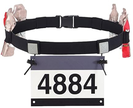 Runners de soporte de babero - Aplicación variable Número elástico Race Holder de babero con franja reflectante | Cinturón de carreras de maratón de triatlón negro que corre con hebilla ajustable, aro