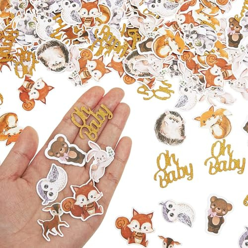 Ovanda Oh Baby dekorationsbord, 100 stycken konfetti 9 mönster babyparty bordsdekoration, djungel, safari, babyshower, dekoration, flicka, pojke, kön, reveal party