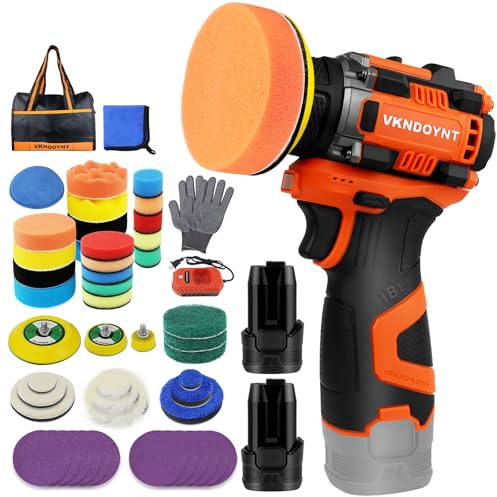 Brushless Cordless Polisher, 2 Variable Speed Mini Buffer Polisher (0-500/0-3000 RPM), 2Pcs 3.0Ah Batteries, 1/2/3 Backing Pads, 52 Accessories, Small Sander for Car Detailing/Buffing/Sanding/Waxing