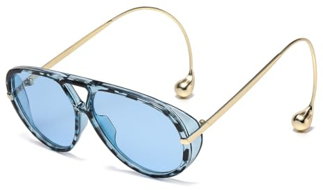 Long Keeper Gafas De Sol Hombre Mujer Retro Gafas De Sol Piloto Moda Gafas de Gran TamañO ProteccióN UV400 (Azul Leopardo)
