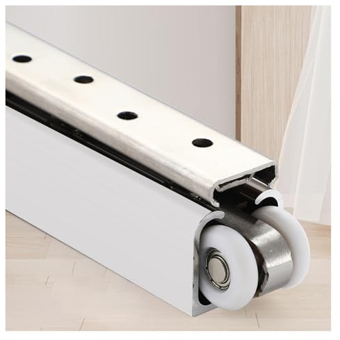 Kit de riel de puerta corredera invisible, sistema de puerta de bolsillo ocultable personalizable para puertas abatibles bipartitas de montaje en pared y techo interno