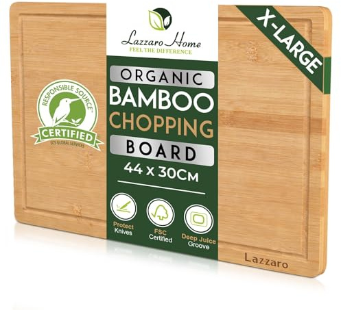 Lazzaro X-Large Bamboo Chopping Board (44 x 30 x 2cm) - Double Sided Wooden Cutting Board - Durable Kitchen Chopping Board for Meat, Fish, Vegetables, Fruit, Bread & Cheese