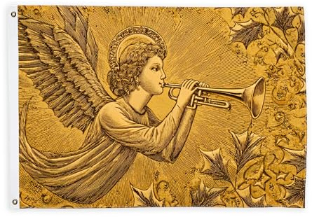 Bandiere d'angelo per esterni, vintage, ali di tromba, bandiere decorative dorate, striscione per esterni, resistente allo sbiadimento, decorazione per terrazza, patio, campeggio, portico anteriore