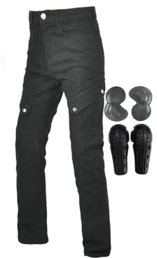 Herrmotorcykelbyxor CE Armored Adventure Touring Jeans Slim Fit Höft-Knäskydd(Black,3XL)