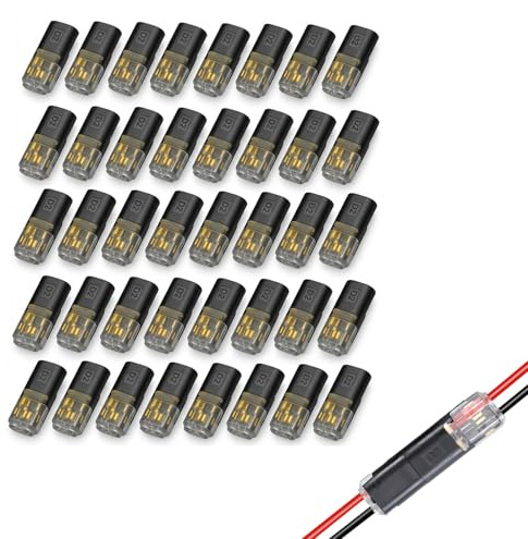 Jetstream 40 Piezas Conectores Eléctricos Rapidos, Conector Cables de Coche 2 Pines, 12V Empalmes de Enchufe para Coche, Terminales de Conector Automático Sin Pelar, para Cables de 18-22 AWG Crimpado