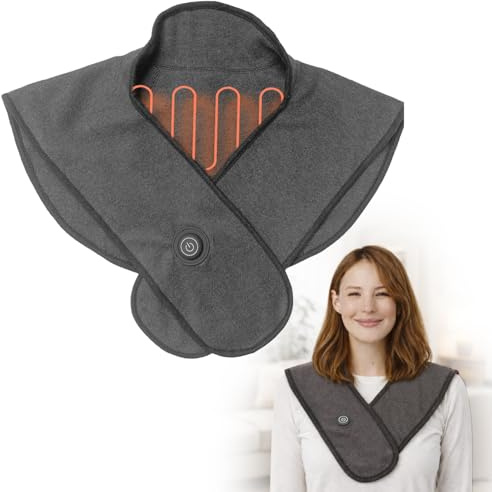 Addliving Calentador de hombros y cuello inalámbrico eléctrico | Almohadilla térmica para cuello y hombro | Cojín térmico por infrarrojos con batería y batería externa de 5000 mAh | Recargable con