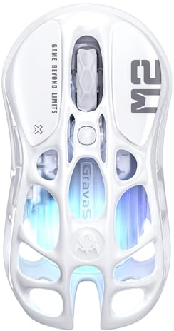 GravaStar Mercury M2 trådlös spelmus med 26 000 DPI, PAW3395DM-sensor – 79 g lätt ihålig design – 5 programmerbara knappar – 5 dynamiska Lightsync RGB (vit)