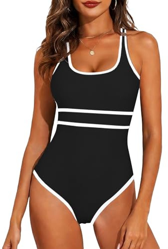 Rayson Bañadores Mujer Reductor Barriga Trajes de Baño Una Pieza Cuello en U Push up Ropa de Baño Deportivo de Chaleco(Negro,XL)