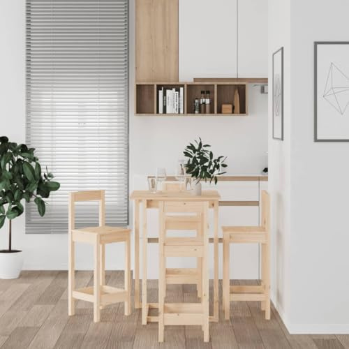 Augerlite 5-TLG. Barset i massivt trä furu med 1 bar 80 x 80 x 110 cm och 4 barstolar 40 x 41,5 x 112 cm stabil matgrupp vardagsrum rustik lantställe matsal
