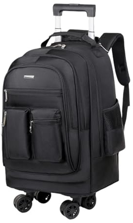 Boniffyy Travel Backpack with Wheels Featuring 4 Spinner Wheels, 17 Inch Laptop Trolley Bag with Hidden Shoulder Strap, Water Resistant Rolling Backpack for Women Men on Business Travel (Black)