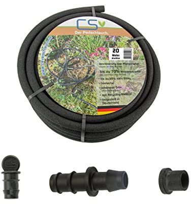 20m CS Perlschlauch drucklos mit Anbohrverbinder mit Gummitülle und Endstopfen für die drucklose Bewässerung aus dem Regenfass/Regentonne/IBC Tank/Wasserfass