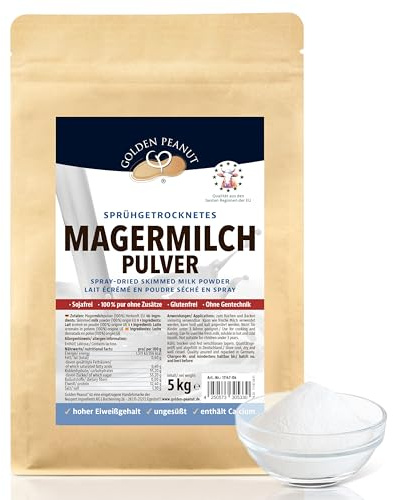 GOLDEN PEANUT Lait écrémé en poudre 5 kg - Séchage en spray faible en matières grasses - Lait écrémé longue durée - Remplacement du lait frais - Fabrication de glace - Origine UE