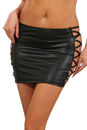 MISS NOIR Minigonna da Donna Sexy Vinile Effetto Bagnato (S-3XL) Aspetto Cuoio Gonna Corta con Cerniera Gonne Wetlook Clubwear, Nero (196471-BK), XXL