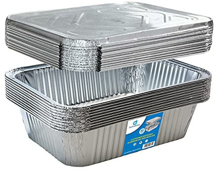 Diplastible Oblong Disposable Aluminum Pans with Lids - 20 Pack - 8.5 x 6 x 2.5 in 5-lb Pan with Foil Covers Perfect for Baking Cooking Food and Storage Container