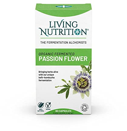 Living Nutrition Organic Fermented Passion Flower (60 Caps) - 500mg Passion Flower per Serving - Fermentation-Activated Flavonoids, Including Chrysin