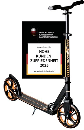 Muuwmi Aluminium Scooter Pro – 215 mm Räder - ABEC 7 Lager - Höhenverstellbarer Lenker - Geeignet für Kinder und Erwachsene - GS-Zertifiziert - Bis zu 100 kg - Tretroller orange